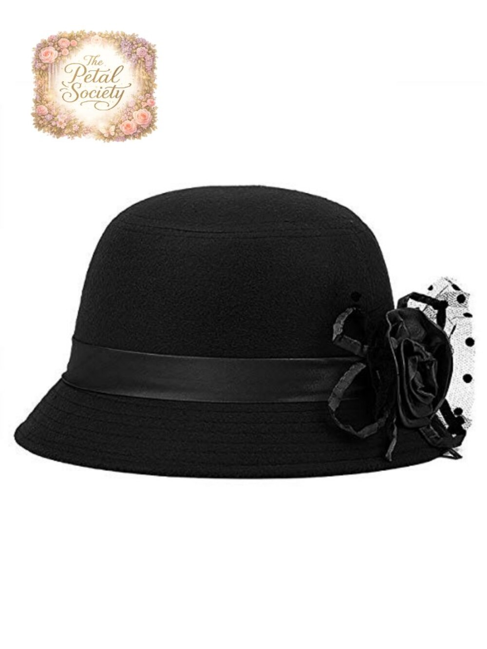Vintage Felt Cloche Hat Floral Fedora Bowler with Bow